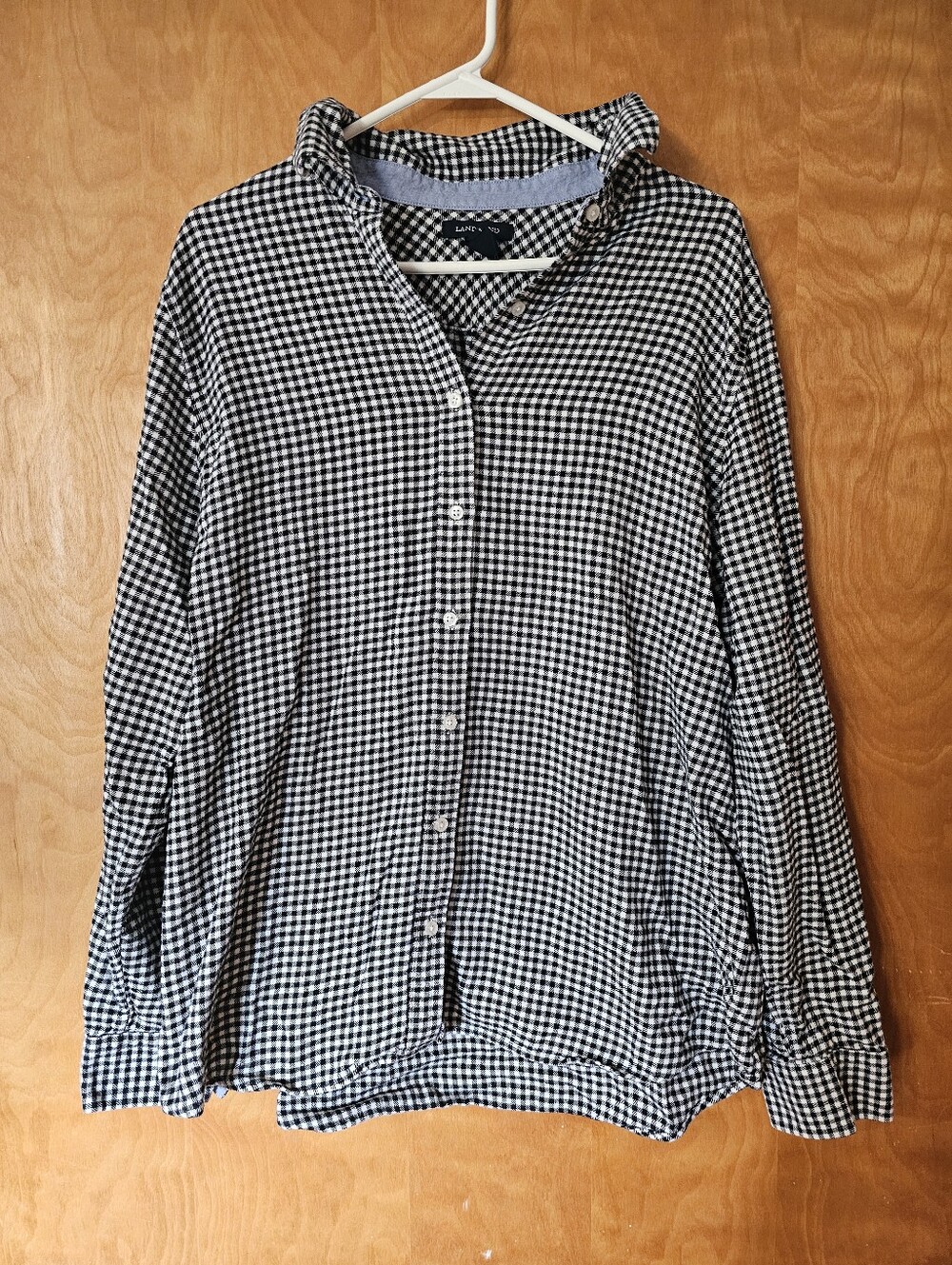 Lands' End Women's Black and White Gingham Button-Down Shirt